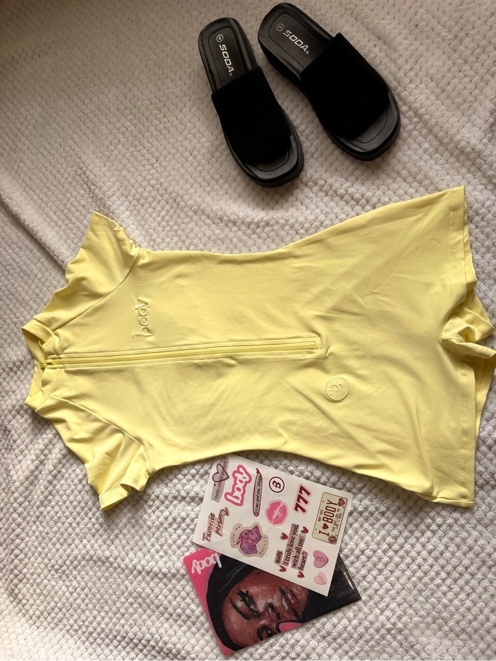 Yellow Zip-Front Short Sleeve Bodysuit